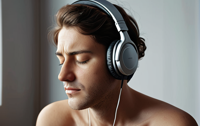 ** A person listening to an audiobook with headphones, eyes closed, looking peaceful and introspective. Focus on conveying a sense of deep connection and emotional resonance.

**