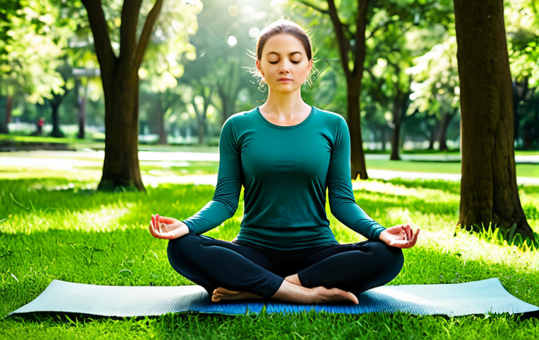 **
"A serene woman meditating in a lush green park, fully clothed in modest yoga attire, sunlight filtering through the trees, calm expression, perfect anatomy, natural pose, safe for work, appropriate content, family-friendly, professional photography, high quality."
**